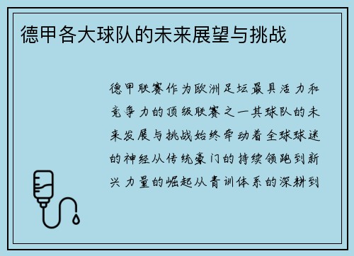 德甲各大球队的未来展望与挑战
